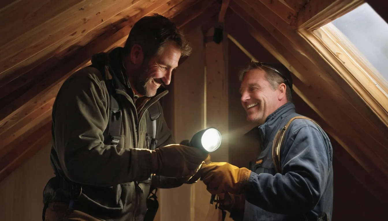 A friendly provider inspecting a home's attic insulation for signs of rodents or wildlife in the Farmington area